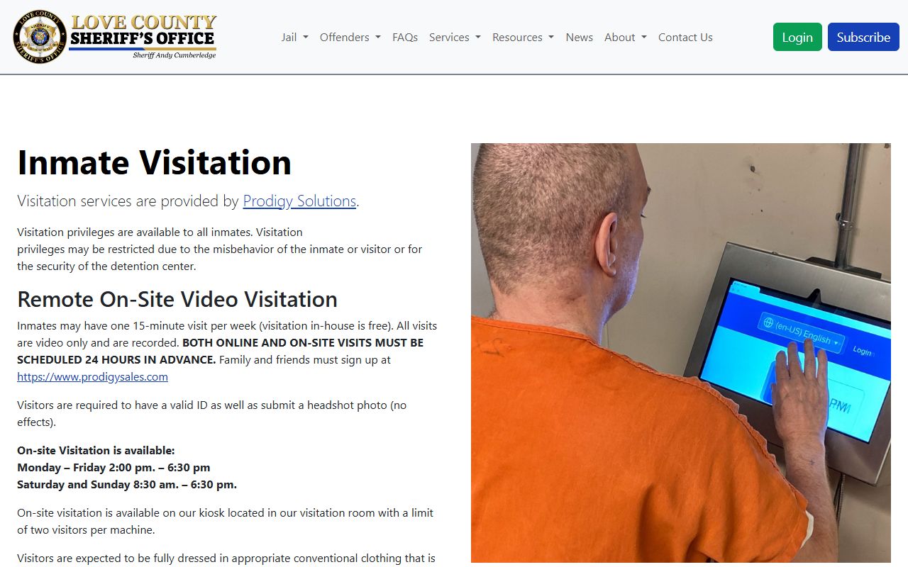 Love County inmate records visitation schedule and video visit rules